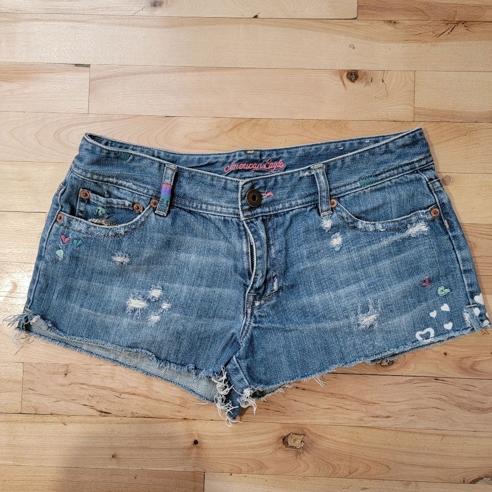 American Eagle Embroidered Mini Jeans Shorts Size 8